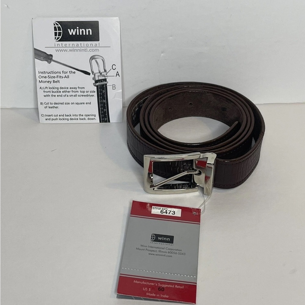 NEW Winn Brown Leather Belt with Silver Buckle